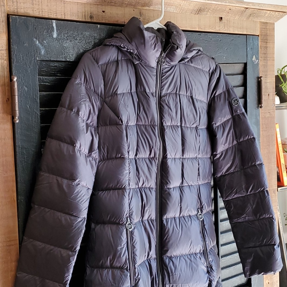 Michael Kors hooded long packable down puffer coat